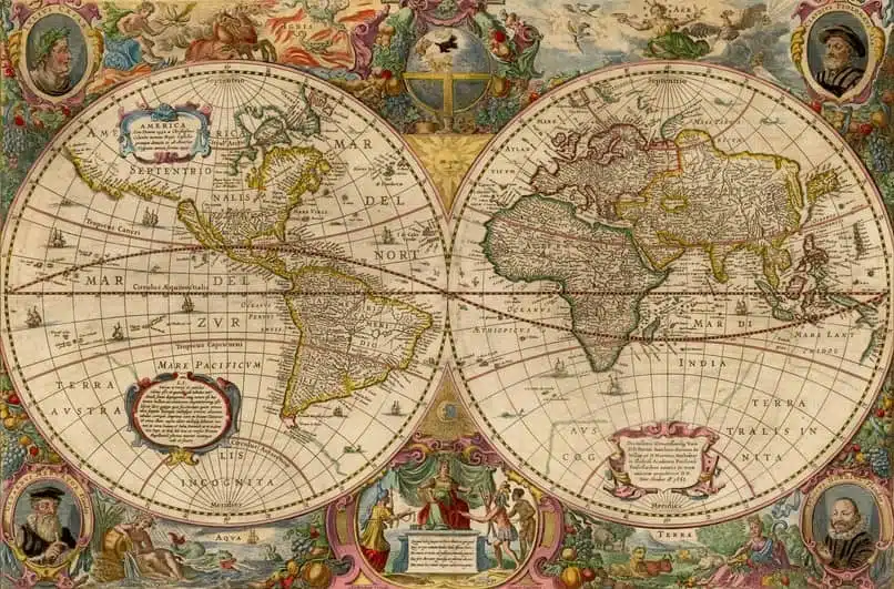 Antique dual-hemisphere world map